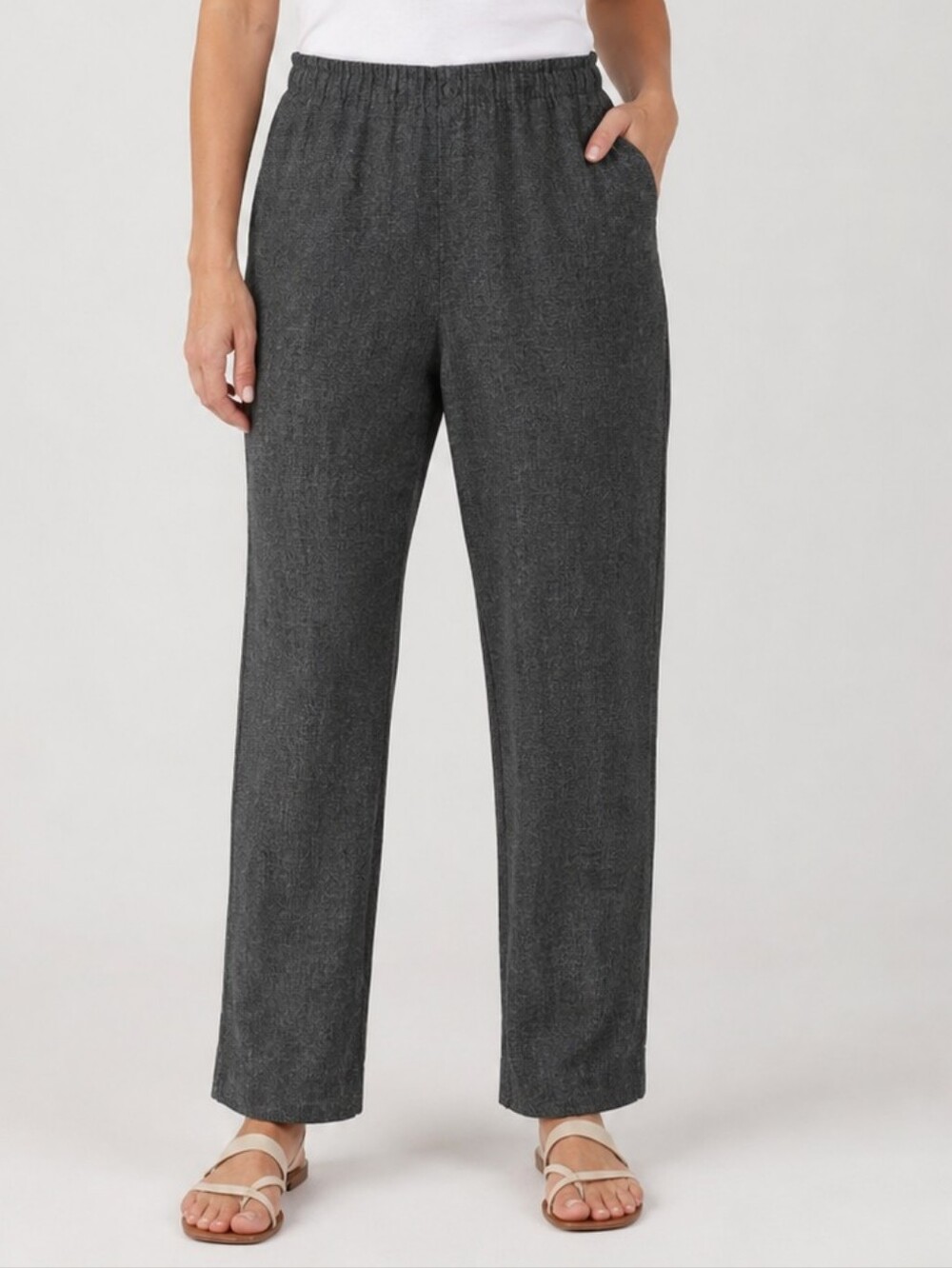 Briggs Women's Charcoal Heather Pull On Pants 14WP Petite Wide Leg Career Casual